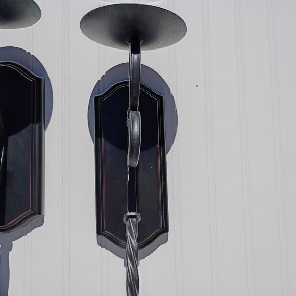 Black Wrought Iron Wall Sconce Pair Pillar Candle Holders Sconces Twisted Scroll - Picture 7 of 14